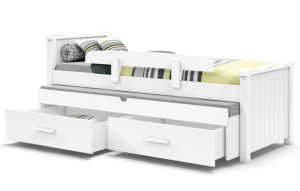 מיטת ילדים דגם מינט ,קיימת בגוון לבן אטום בשילוב חריטות קטנות וראש מיטה בצורת גלים.המיטה בעלת מיטה תחתונה נפתחת ומעקה בטיחות נשלף.